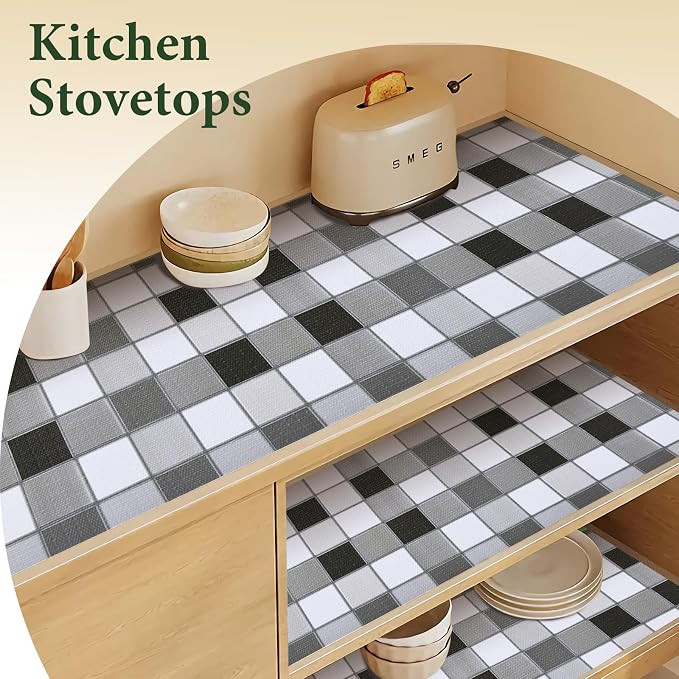 Drawer and Shelf Liner for Kitchen Cabinet: 23.6 in X 20 Ft Non Slip Waterproof Shelf Paper Non Adhesive Refrigerator Liners Gray Mosaic Easy Liners for Bathroom