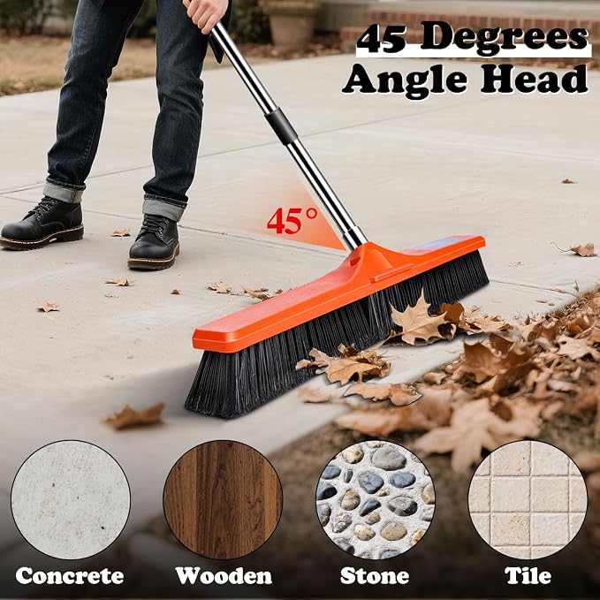 MASTERTOP 24" Yard Broom, Heavy Duty Garden Broom with Stiff Bristles, Outdoor Sweeping Brush,Push Broom for Warehouse Garden Garage Factory Patio Deck Driveways