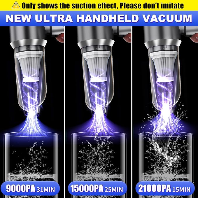 Car Vacuum Portable Cordless 22000PA High Power Handheld Mini Vacuum Cleaner Rechargeable Foldable with Brushless Motor Air Blower Duster Pump for Car Home Office Pet (Bright Gray)