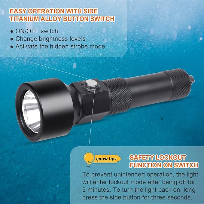 ND22 Dive Light - 1300 Lumens Compact Bright Scuba Diving Torch, IP68 Waterproof Submersible Flashlight with 8-Degree Focused Narrow Beam for Underwater Exploration