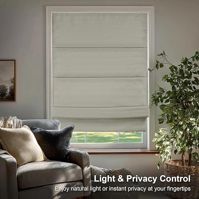 Chicology Cordless Roman Window Shade, Del Mar Moon Shell, 33" W x 64" H | Cordless Child-Safe, Room Darkening UV, Inside/Outside Mount, True-to-Size No Cut, Rich Textured Fabric, Spot-Clean Care Only