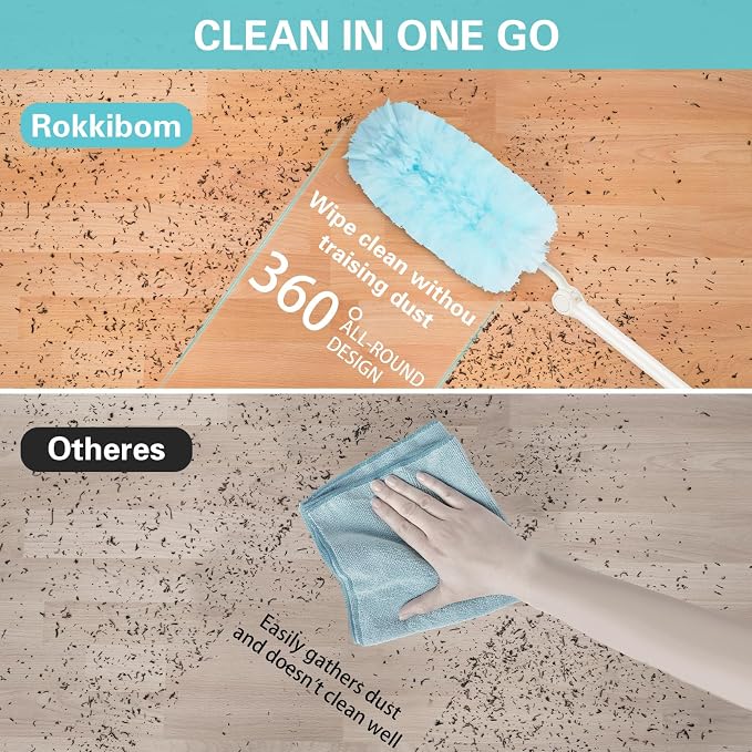 60 Count Heavy Duty Duster Refills for Swiffer, Multisurface 360° Larger Size Dusters with 4X Cleaning Power, Disposable Dusters for Pet, Cleaning Home, Blinds, Fans, Corners (60 pcs-Blue)