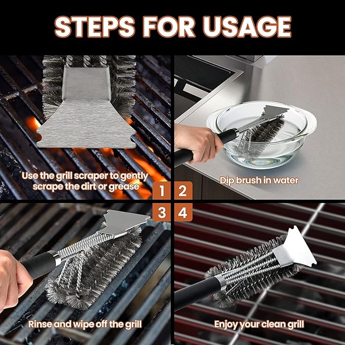 Simple Deluxe 2-Pack Grill Brush and Scraper, Safe BBQ Bristles Grill Cleaner Brush, 18" Stainless Steel Woven Wire with Exchangeable Handle for All Grates, Gifts for Men Dad
