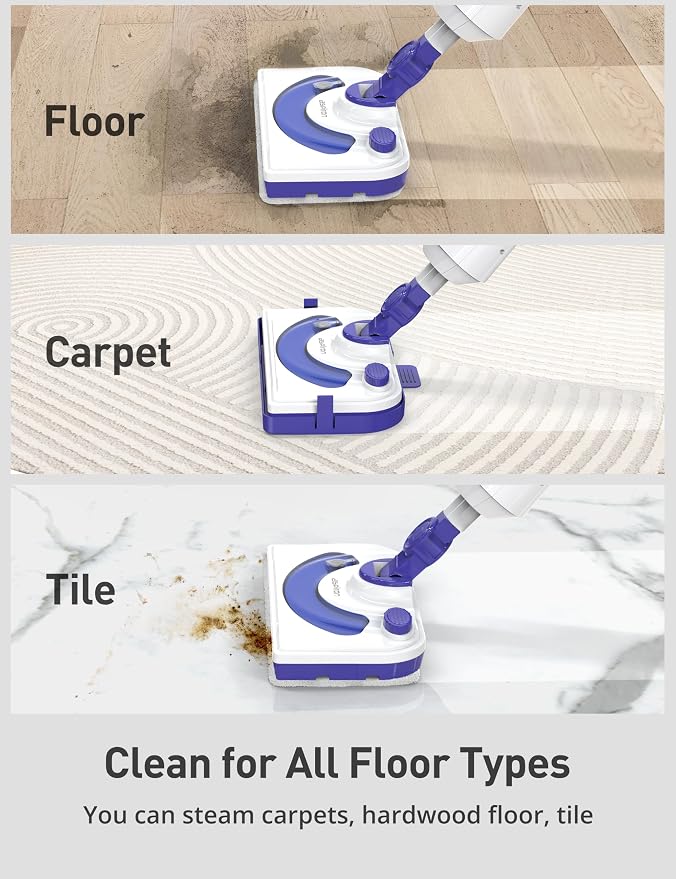 Professional Steam Mop Cleaner, 1300W Floor Steamer with Detergent Chamber, 25S Heat Up, Lightweight Steamer for Cleaning with 2 Washable Pads, Safe for Tiles, Upholstery, Carpet, Hardwood, Azure