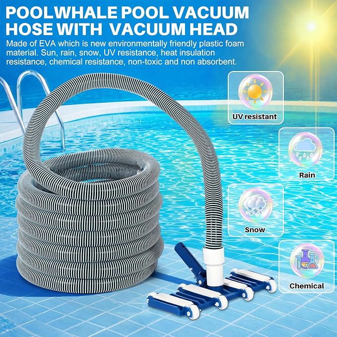 3 Pcs Pool Cleaning Kit 14" Vacuum Head with Flexible Wheels, 1-1/2 x 18ft Hoses and Skim Vacuum Plate Pool Maintenance Cleaning Accessory Tool for Fast, Easy Debris Removal