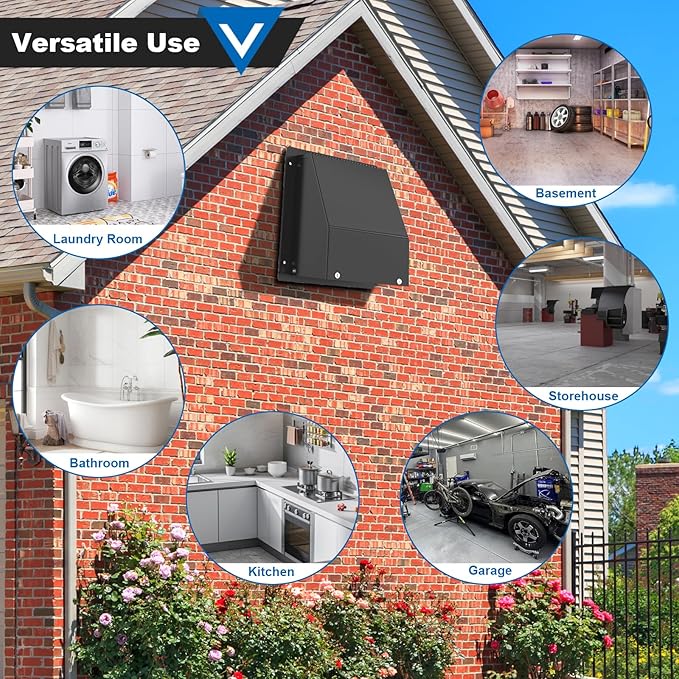 5 Inch Dryer Vent Cover, Vent Covers for Wall, Hooded Wall Vent with Screen and Damper Black Galvanized Steel Air Exhaust Duct Outlet Hood Cap Kit for Exterior Home Outdoor Laundry Ventilation