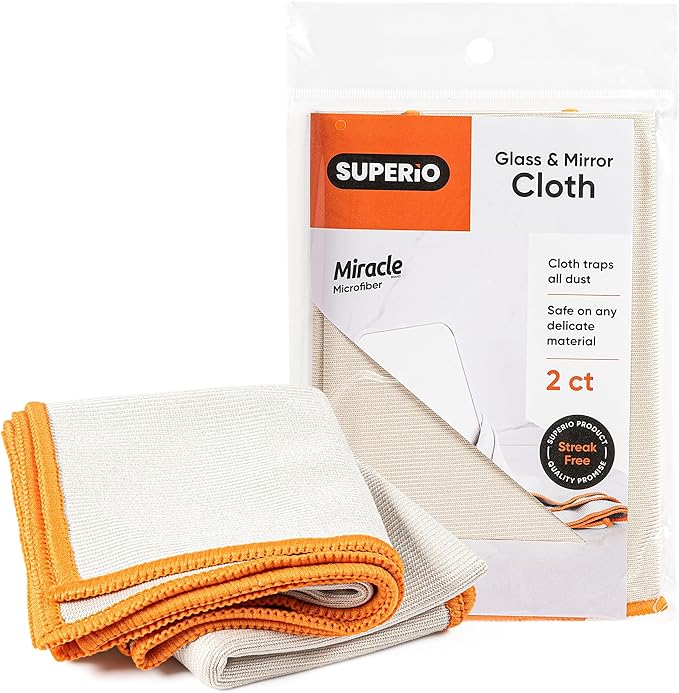 Superio Microfiber Glass, Mirror, Window Cleaning Cloth for Car Windshield, Lenses Tv Screen, Electronics, 14x16 Large Micro Fiber Lint & Streak Free Blue/Green 2 Pack, Just Water (2 Pack)