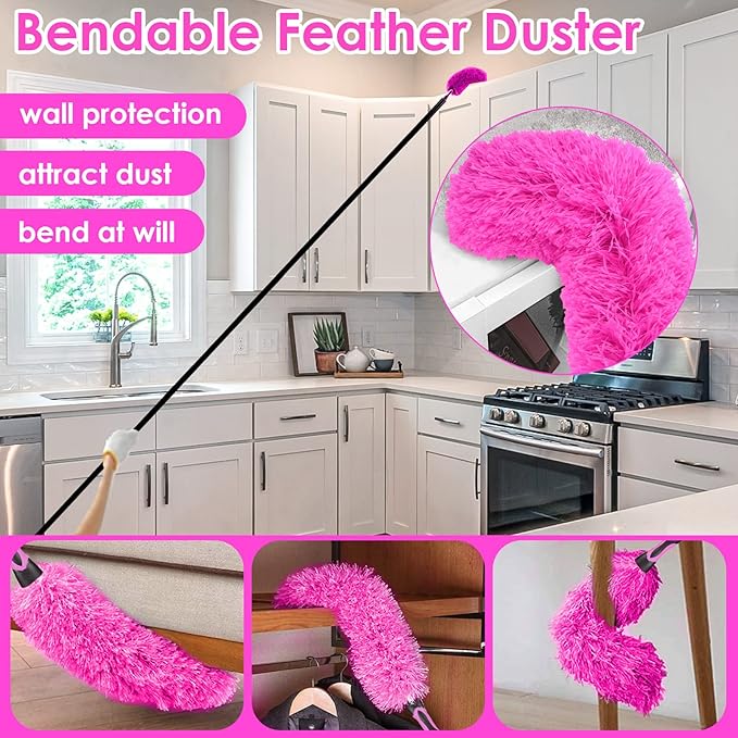 CALBEAU 15 Foot Dusters for Cleaning, Duster with Extension Pole 7-15ft, Microfiber Feather Duster Used for Cleaning Ceiling Fan, High Window, Blinds, Shutters, Sofa, Cobweb Duster for Home (12 PCS)