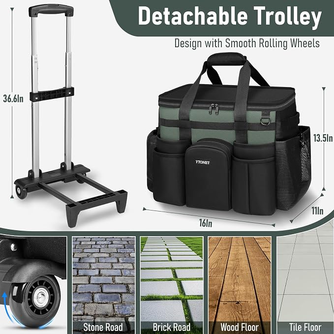 Ytonet Cleaning Caddy with Wheels, Large Rolling Caddy Bag with Detachable Trolley for Housekeepers, Water Resistant Cleaning Cart Supplies Organizer for Home, Car, Tool Organizer, Mobile Storage