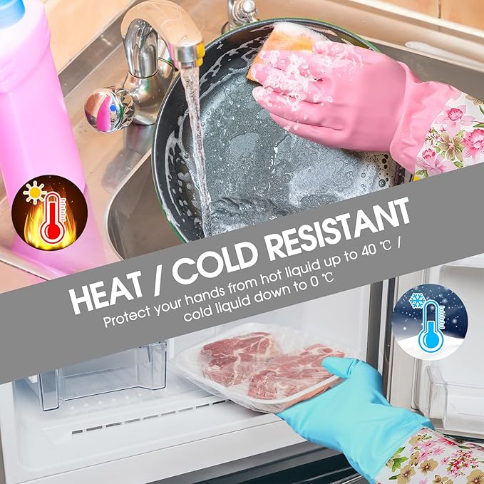 Mimorou 9 Pairs Household Dishwashing Rubber Gloves Long Cuff and Flock Lining Cleaning Gloves Reusable Waterproof
