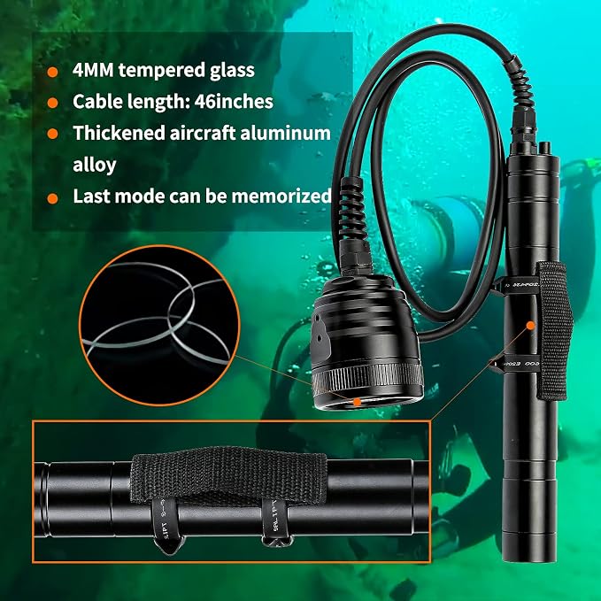 WD70 Canister Dive Light - 3000 Lumens Ultra-Bright Technical Diving Flashlight Kit with Adjustable Goodman Handle, 5 Light Modes for Underwater Cave, Wreck, and Deep Sea Diving
