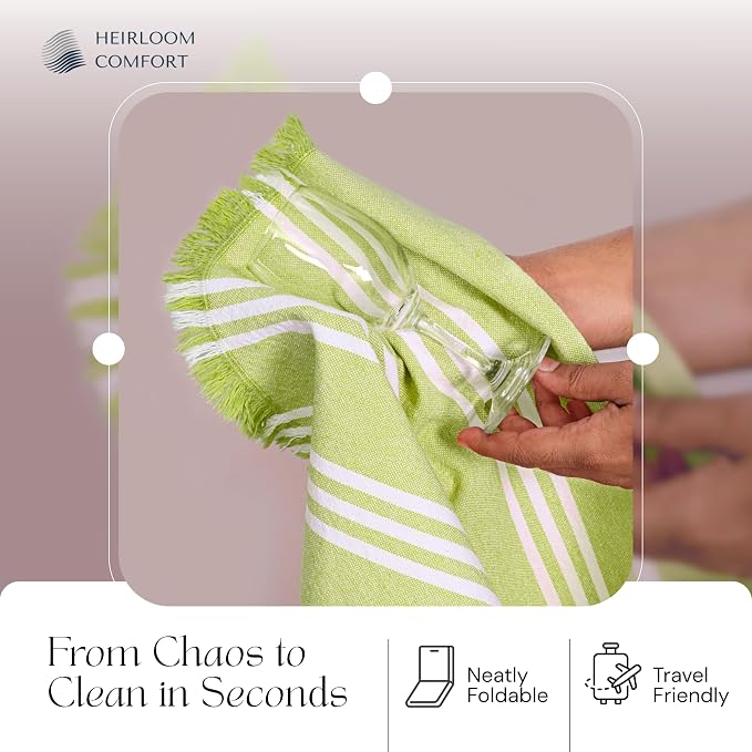Stripe Kitchen Towels 12 Pack, 16x26 Inch, 100% Cotton, Super Absorbent & Quick Dry, Durable, Fringed Dish Towel for Drying Dishes, Washable, Light Orange, Lemon Green, Lavender