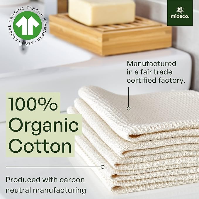 mioeco 20 Pack Reusable Kitchen Paper Towels Washable - Super Absorbent Natural unPaper Towels - Natural Cotton - Reusable, Paperless Kitchen Dish Cloths - 100% Organic