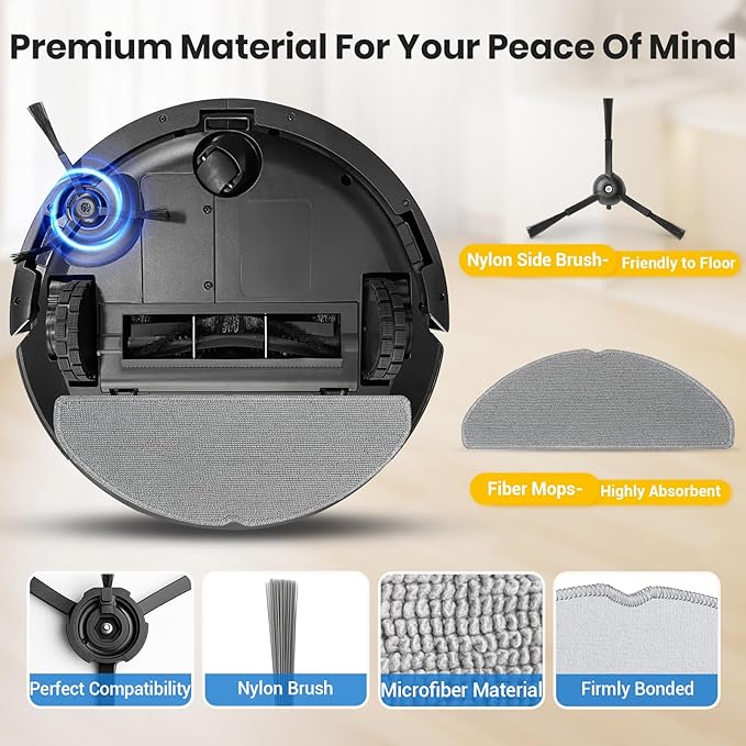 RV20 Max Plus Replacement Parts for Tapo RV20 Max Plus/RV30 Max Plus/RV30/RV20 Robotic Vacuum Cleaner Parts with 1 Roller, 4 HEAP, 6 Mops, 6 Dust Bags, 6 Side Brushes,1 Clean Brush