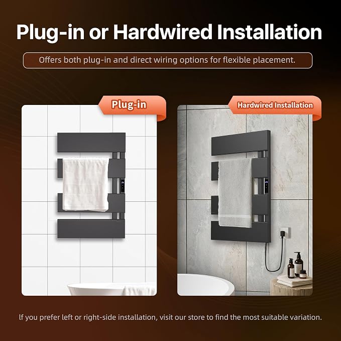 Electric Towel Warmer with Smart LED Timer, Modern [2/3/4] Bar Large Panel Heated Towel Rack, Wall-Mounted Plug-in/Hardwired 2-in-1, Rapid Warmth for Bathrooms, [Matte Black/Alpine White]