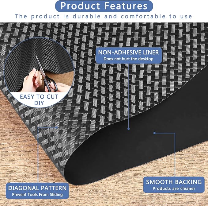 HooTown Shelf Liner Kitchen Cabinet Drawer Mats 17.5 Inch Wide x 196.8 Inch Long, Non Skid EVA Plastic Washable Oil Proof Pad for RV Drawer, Dish Plate Slippery Protection, Black