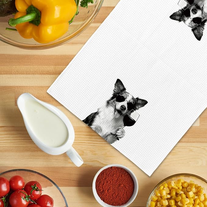 Funny Australian Shepherd Wine Kitchen Towels, Gifts for Dog Wine Lovers, Bar Accessories Dish Tea Towels for Kitchen, Dog Owners Housewarming Gift Decorative Hand Towel 16x24 Inch