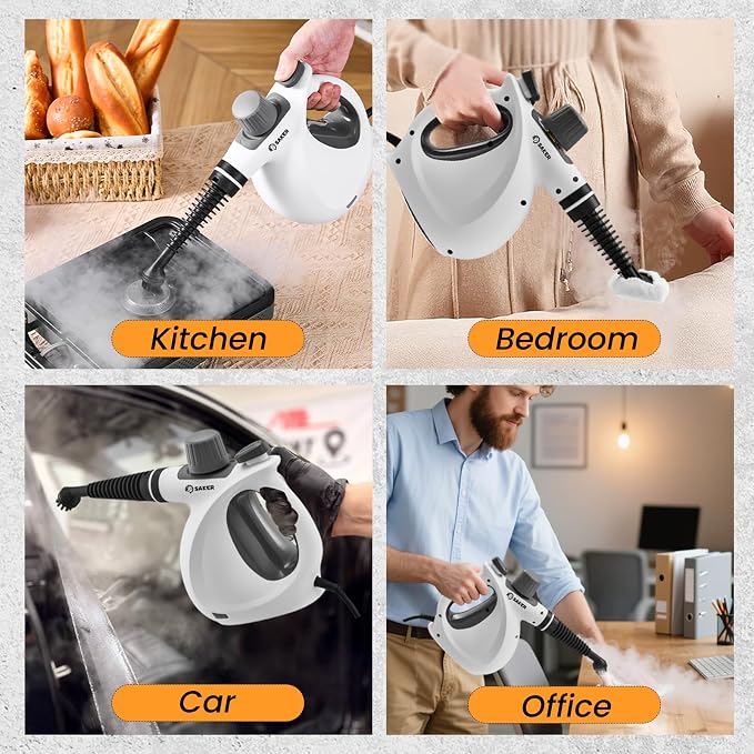 Saker Handheld Steam Cleaner New,Portable Steam Cleaner for Home,1050W Steam Cleaner,8 Fiber Cloths for Quick Heating & Deep Cleaning of Floors, Cars, and Kitchen