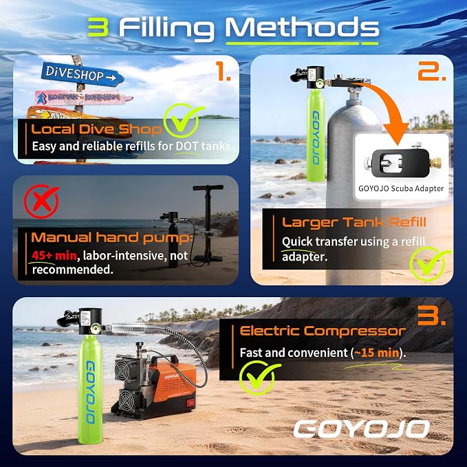 GOYOJO Mini Scuba Tank, Portable Diving Lung Air Tank with DOT Certified, Refillable Emergency Backup Pony Bottle for Snorkeling, Underwater Breathing, Training