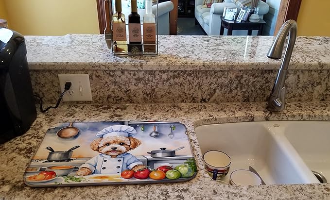 Caroline's Treasures DAC6284DDM Maltipoo The Chef Dish Drying Mat Absorbent Dish Drying Mat Pad for Kitchen Counter Dish Drainer Mat for Countertop, 14 x 21", Multicolor