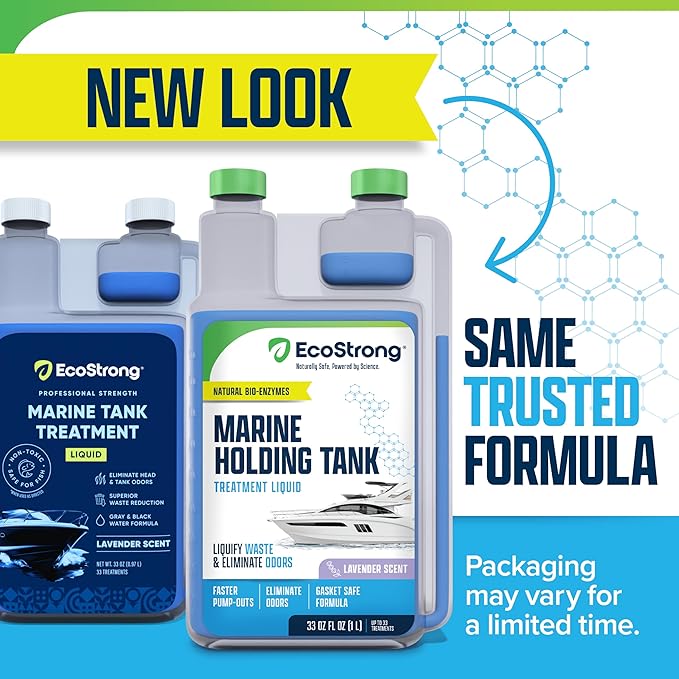 Eco Strong Marine Holding Tank Treatment | Powerful Enzymatic Black Water Digesting Liquid - Eliminates Tank Odor and Breaks Down Waste (33 oz)