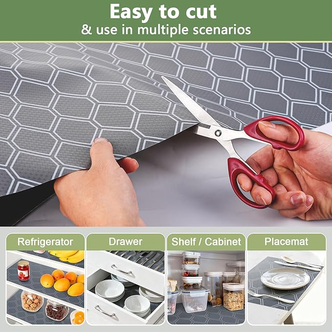 Non-Adhesive Shelf Liner Roll - Easy to Cut EVA Shelf Drawer Liners, Waterproof No-Slip Cabinet Drawer Mat for Kitchen, Refrigerator, Bathroom, 12" x 118", Grey