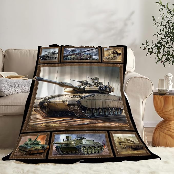 Tijuboni Military Tank Throw Blanket Army Gifts for Boys Men Girls Women Kids Adults Soft Flannel Fleece Blanket for Couch Sofa Bed Home Decor 50"x60"