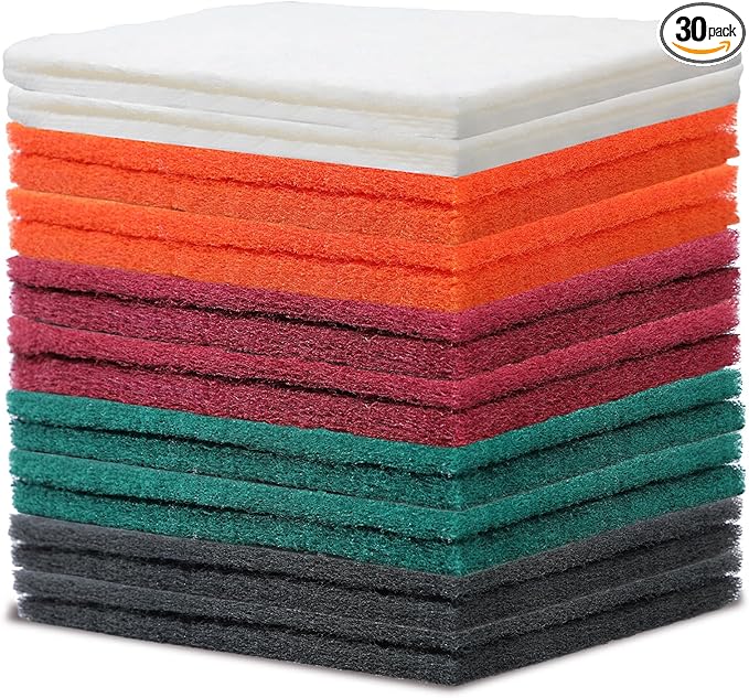 Hoolerry 30 Pcs 6 x 9 Inch Scuff Pad 5 Different Specifications Assortment Scouring Pad General Purpose Non Scratch Scrub Pad Ideal for Garden Automotive Body Tools and Grills Dish Kitchen Cleaning