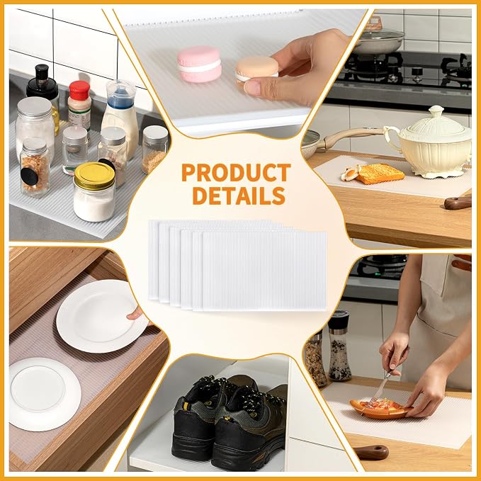 Frienda 6 Pcs Silicone Refrigerator Liner for Glass Shelves Washable, 17.7x11.6 Inch Striped Fridge Liners for Shelves, Clear Drawer Liners No Adhesive Refrigerator Shelf Liner