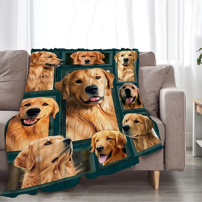 Golden Retriever Gifts and Decor - Cute Dog Throw Blanket for Girls, Women, Kids, Adults - Soft, Warm, Cozy Fleece Blanket for Couch, Sofa, Bed - 50"x40"