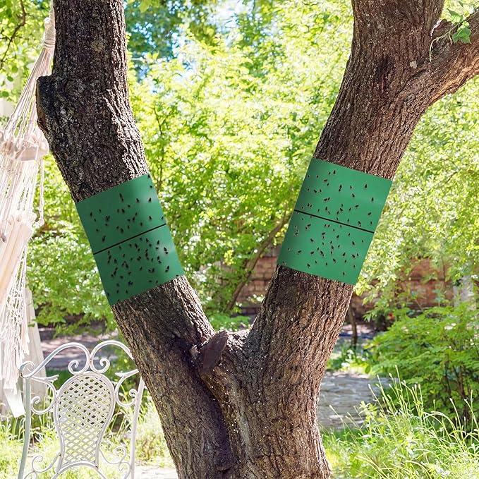 4 Rolls 260ft Lantern Fly Tree Tape Outdoor Adhesive Crawling Insect Trap Sticky Traps Sticky Barrier Protecting Trees Outdoor Indoor Fruit Tree Lawn Garden Control Aphids Ant Moth (Green)