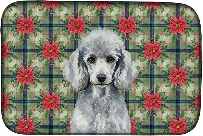 Caroline's Treasures Standard Silver Poodle Christmas PoinsettIas Dish Drying Mat Absorbent Dish Drying Mat Pad for Kitchen Counter Dish Drainer Mat for Countertop, 14 x 21", Multicolor