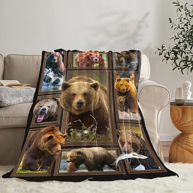 Tijuboni Bear Throw Blanket Bear Gifts for Girls Boys Women Men Kids Adults Soft Flannel Fleece Blanket for Couch Sofa Bed Home Decor 40"x50"