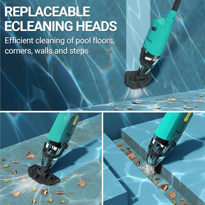 Pool Vacuum for Above Ground Pool, 18GPM Powerful Suction/87” Extension Pole/60Mins Runtime, Spot Fast Cleaning Cordless Handheld Pool Vacuum Cleaner for Spas Inground Above Ground Pool Vacuums