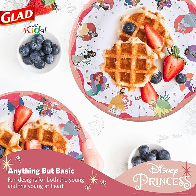 Glad for Kids Disney Princess Disposable Paper Plates, Magic is in All of Us Design - Heavy Duty, Soak-Proof, Microwavable Kid-Friendly Character Plates for Everyday Meals, 10 inch, 20 Count