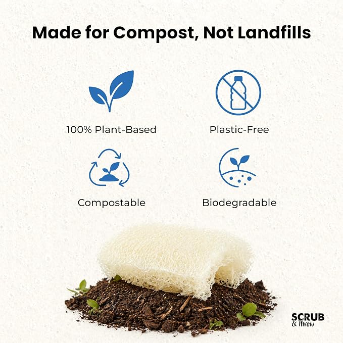 Scrub & Throw XL Loofah Scrub Sponge, Natural, Plastic-Free, Non-Scratch, for Kitchen, Dishes, Pots and Cleaning, Plant-Based, Plastic-Free, Eco-Friendly, Biodegradable, 15 Pack