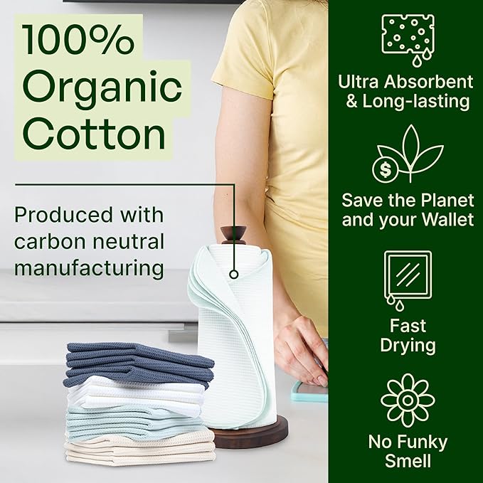 mioeco 24 Pack Multicolored Reusable Paper Towels - Nature Friendly - Organic Cotton Alternative - Thick, Strong, Paperless Kitchen Dish Cloths - Reusable Napkins - Dish Towels - Cloth Napkin