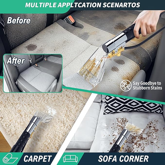 Shop Vac Extractor Kit,Spray Aspirating Of Wet Vacuum Hose Extractor Kit,with 50FT Waterline Convert the Universal Shop Vacuum,Into A Professional Auto Carpet Cleaner Machine,for Household,Car,Textile