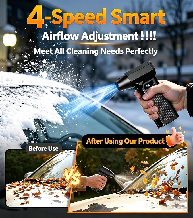 BENJEN Cordless Compressed Air Duster 130000RPM Rechargeable | 4 adjustable gears, 5 multifunction nozzles, brushless motor, for computer, keyboard, car, home & outdoor cleaning