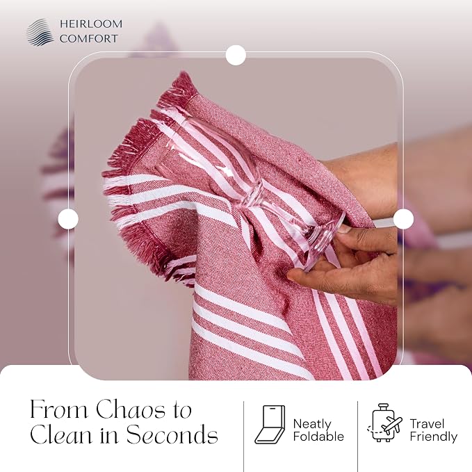 Monochrome Stripe Kitchen Towels 12 Pack, 100% Cotton, 16"x26", Absorbent & Quick Dry, Washable Dish Towels for Drying Dishes & Wiping Counters, Reusable, Easy Care, Burgundy Wine
