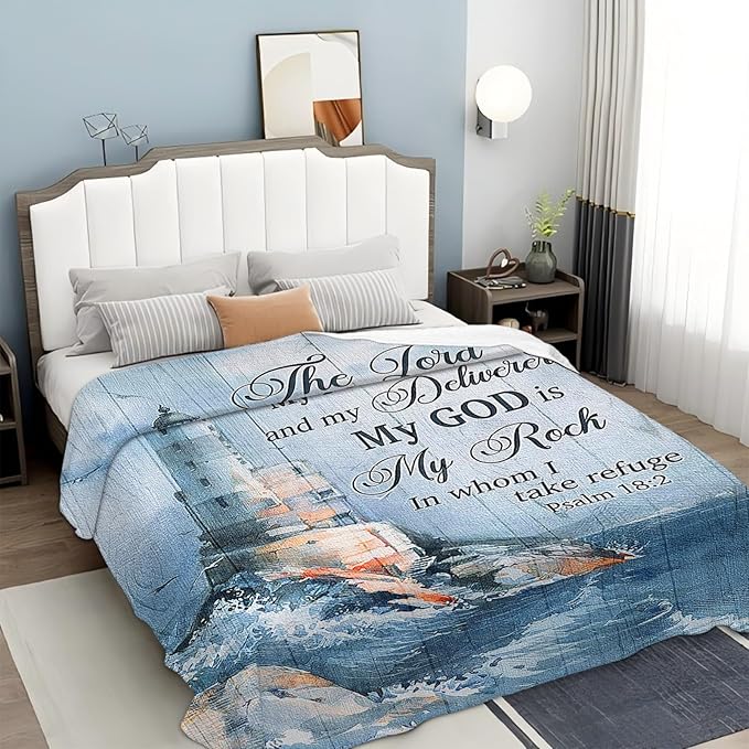 Tijuboni Ocean Nautical Lighthouse Throw Blanket Christian Religious Gifts for Women Men Girls Boys Kids Adults Soft Flannel Fleece Blanket for Couch Sofa Bed Home Decor 60"x80"