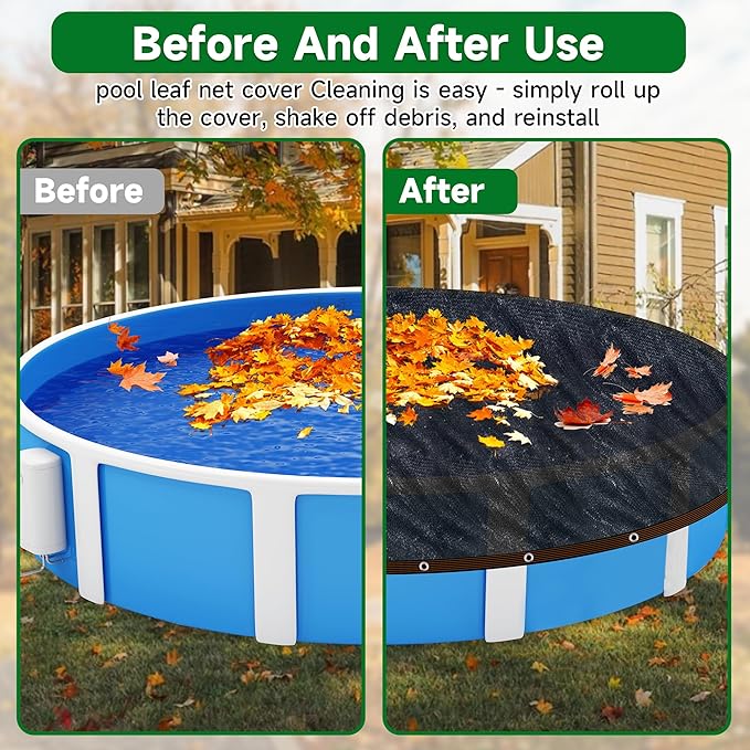 Pool Leaf Net Cover18 ft Round, Fine Mesh Leaf Net for Above Ground Pool, Winter Pool Cover18ft Round Above Ground, Cover Size: 18-Feet Dia (Includes 3-feet Overlap) (Black -Round, 18FT)