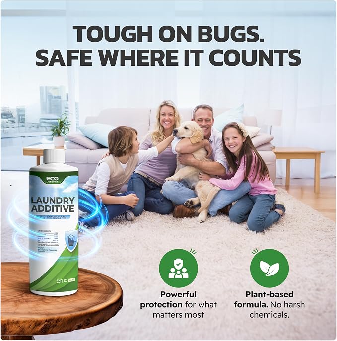 Eco Defense Bed Bug, Mite & Flea Treatment Laundry Additive Mite Killer & Bed Bug Detergent Plant-Based, Child & Pet Friendly Laundry Solution