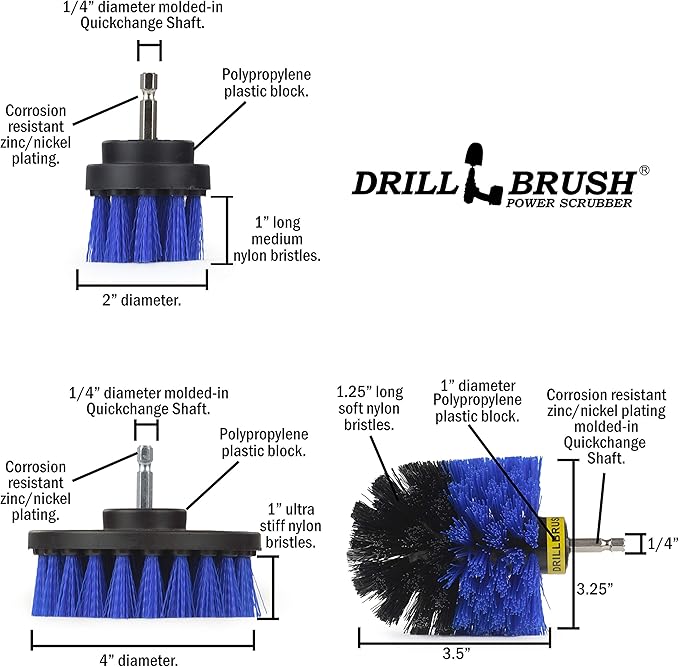 Cleaning Supplies - Drillbrush - Brush Drill Attachment Kit - Drill Brush Pads - Hot Tub Cleaner Brush - Pool Cleaner Brush - Scrub Brush - Power Cleaning Brush - Rotary Drill Brush Cordless Scrubber