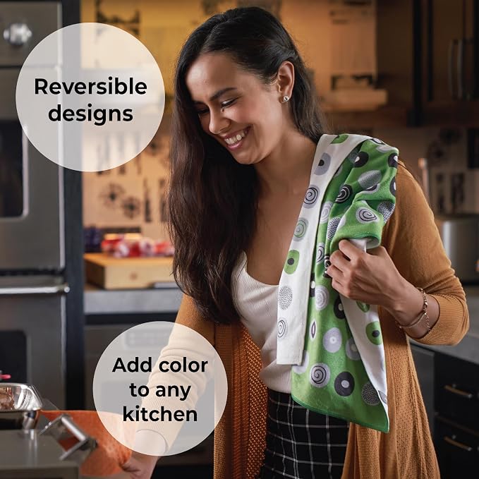 Skoy Kitchen Towel, Pack of 3 Recycled Polyester for Dishes, Glassware, Cookware and Hands, Reversible Design, Absorbent, 18" x 24", Gray