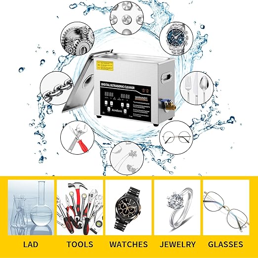 Digital Ultrasonic Cleaner 6L with Timer & Heater 40kHz SUS 304 Stainless Steel Lab Sonic Cleaner for Professional Tools,Metal Parts,Jewelry,Eyeglasses