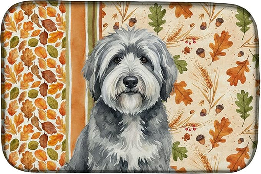 Caroline's Treasures Gray and White Old English Sheepdog Heirloom Fall Dish Drying Mat Absorbent Dish Drying Mat Pad for Kitchen Counter Dish Drainer Mat for Countertop, 14 x 21", Multicolor