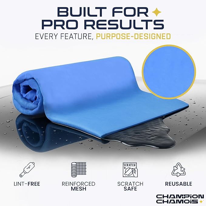 Premium Large Shammy Towel for Car - 2pk (26"x17") - Super Absorbent, Streak-Free, Lint-Free, Scratch-Free Cloth for Cars, Boats, Home - Long Lasting Synthetic Leather Chamois + Hanging Storage Tubes