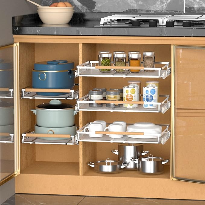Pull Out Drawer Cabinet Organizer, Expandable Slide Out Storage Shelves - Heavy Duty, Durable and Smooth Slide-Out, 17" x 28" Wide x 22.5" Deep, 1 Pack