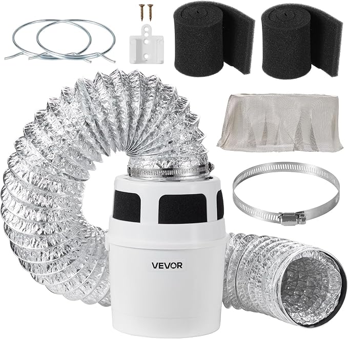 VEVOR 3-in-1 Indoor Dryer Vent Kit, with Bucket for Electric Dryer with 4-Inch by 5-Feet Extendable Exhaust Hose, Premium Quality & Light Weight & No Extra Accessories Required for Apartments, RVs